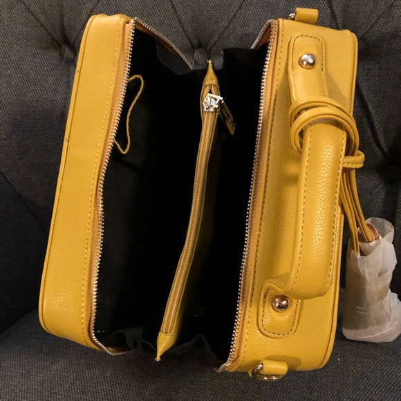 Mustard Quilted Box Satchel Purse Adjustable Strap - Picture 5 of 7